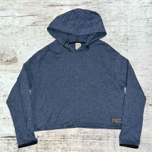 PINK Victoria’s Secret Women’s Navy Blue Hooded Crop Top Size Large - Picture 1 of 5